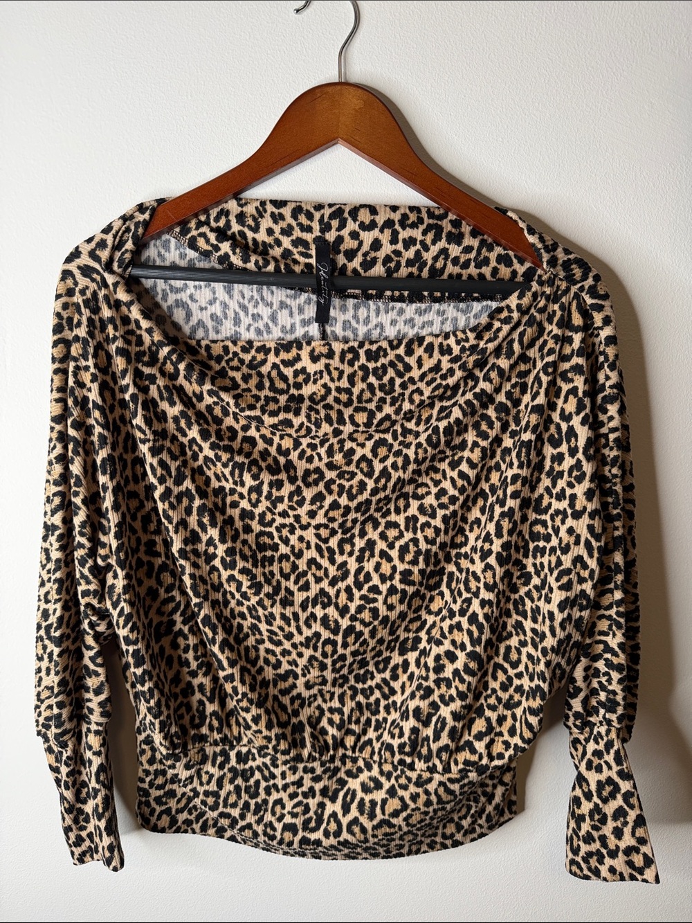 Leopard Print Long Sleeve Top - Beige/Black